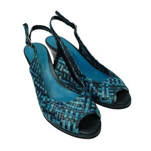 Pons Quintana Womens Woven Wedge Sandals Platform Peep Toe Blue Size 39 US 8.5
